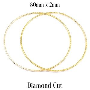 14K Yellow Gold Diamond Cut Endless Hoop Earrings, 80mm